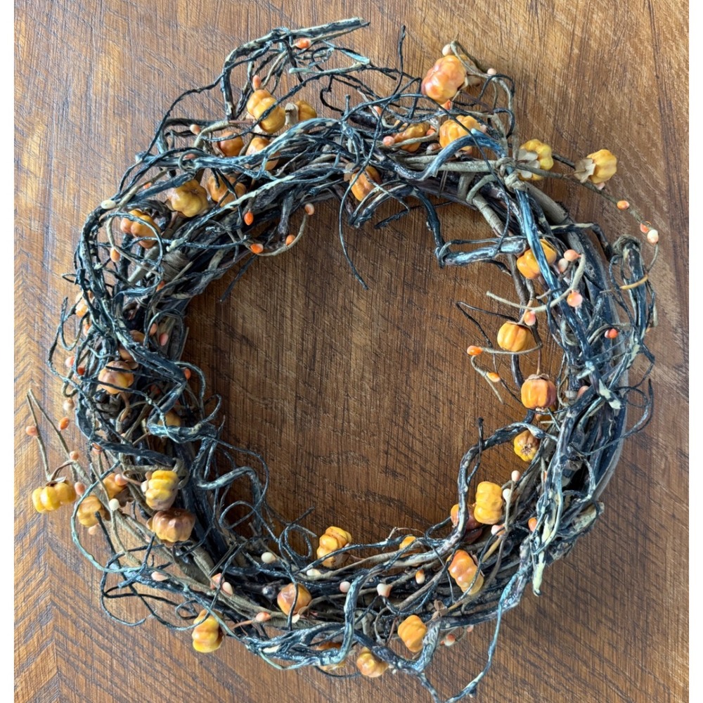 Vintage Fall Pumpkin Pip Berry Twig Wreath 10" Harvest Candle Ring Primitive